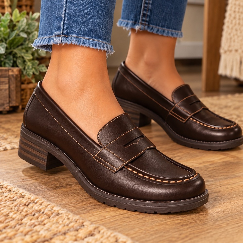 Eastland Holly Penny Loafer Women's 11M Brown Platform Block Heel Slip On Casual